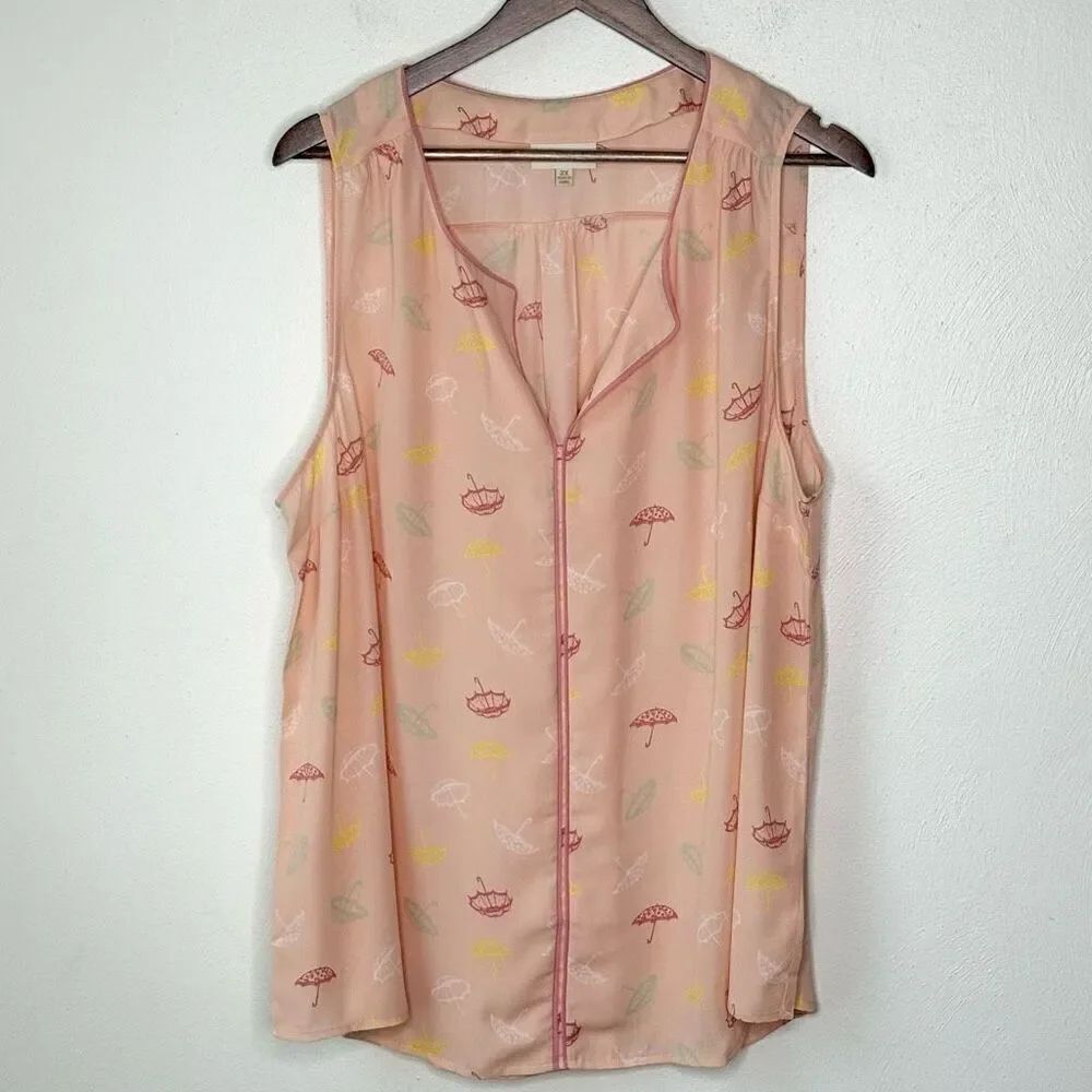 Modcloth Peach Sleeveless Blouse Umbrella Print - Women’s US 2X